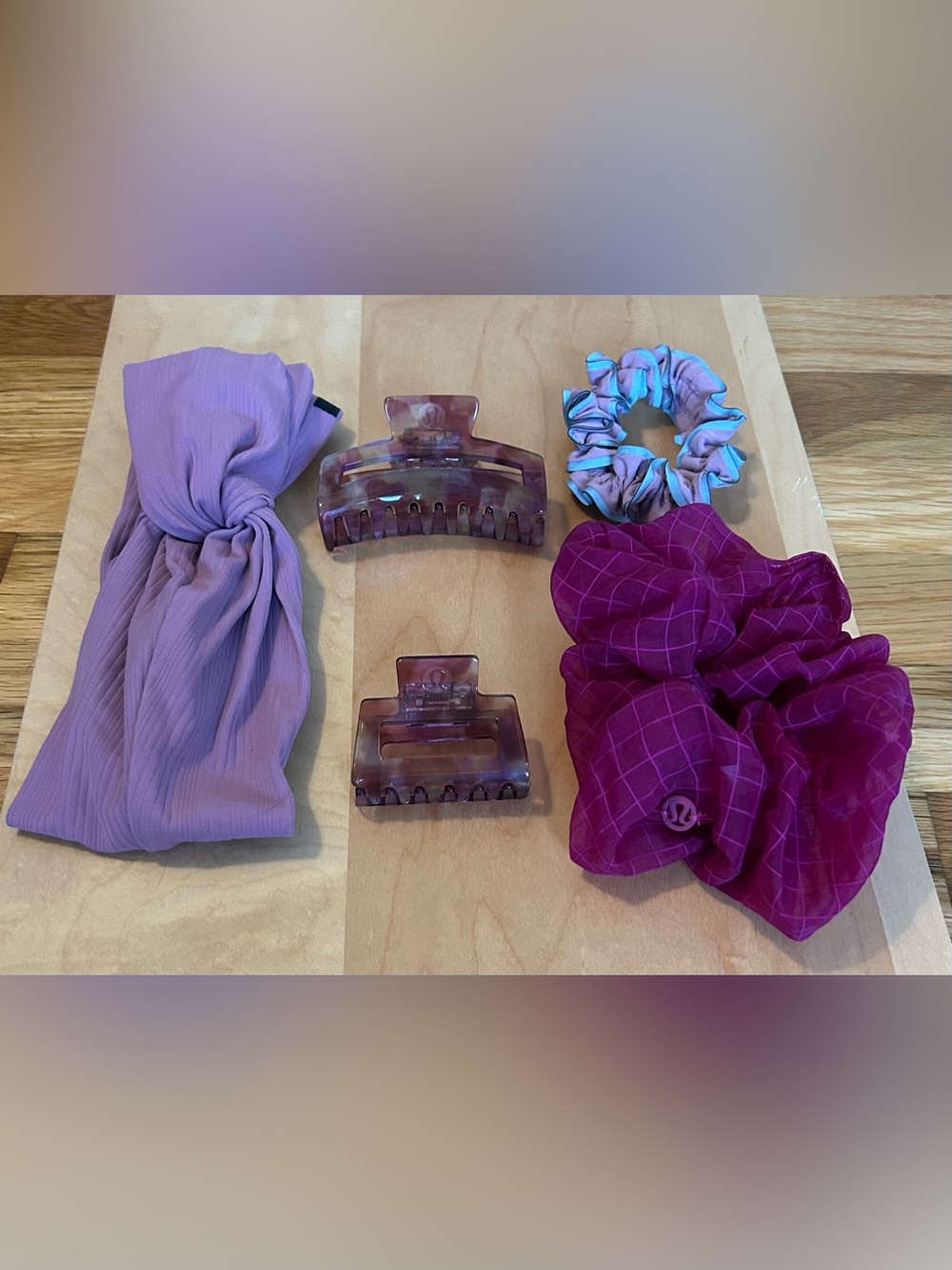 lululemon athletica Five Piece Lavender and Magenta Hair Accessory Set